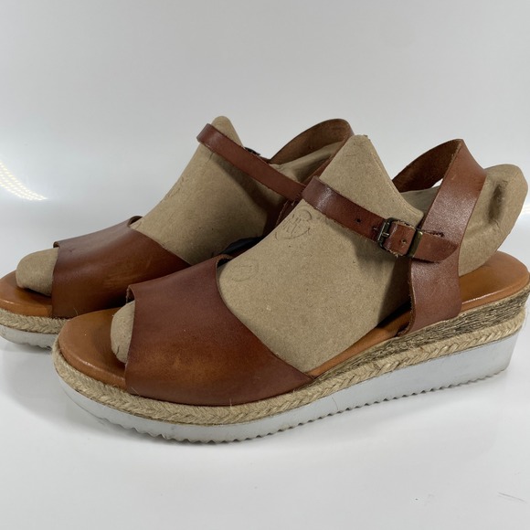 Bertuchi Shoes - Sz 9.5-10 Bertuchi Brown Leather Espadrille Platform Sandals Made in Spain